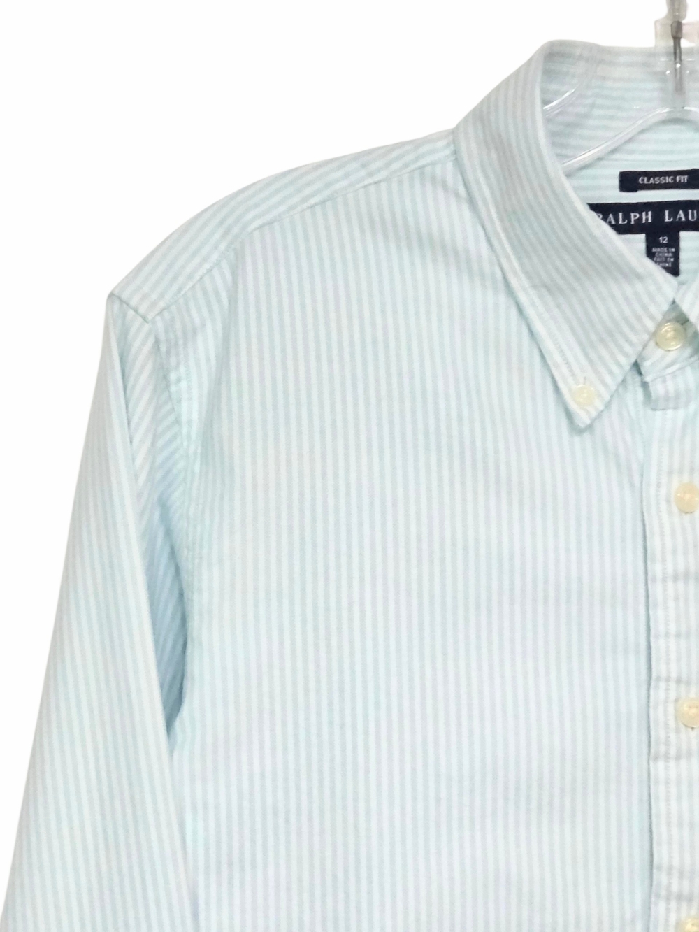 Ralph Lauren Classic Fit Teal White Stripe Button Down Colored Pony Size 12 - Picture 2 of 12